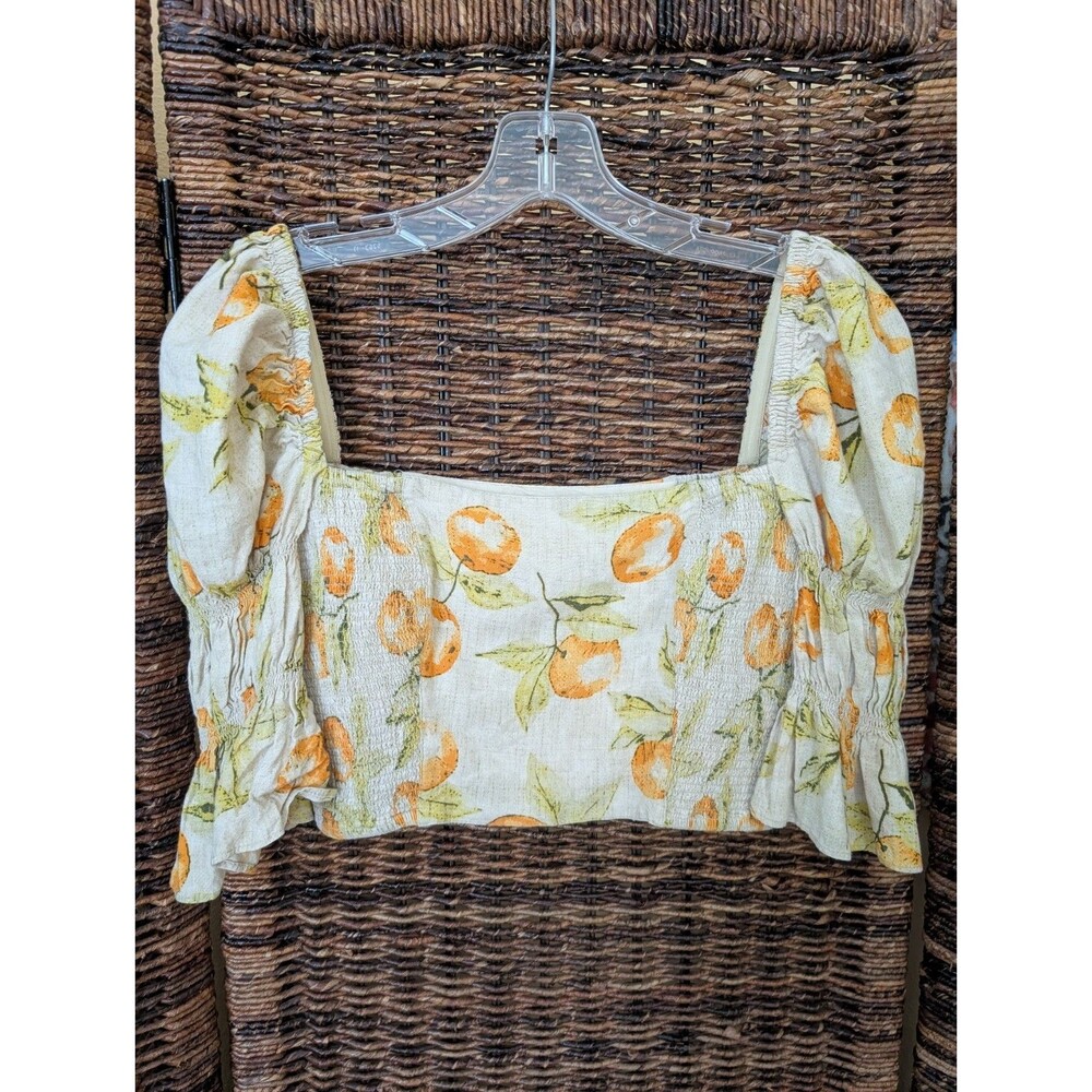 Urban Outfitters Renaissance Fair Y2K Linen Puff Sleeve Crop Top Cottagecore
